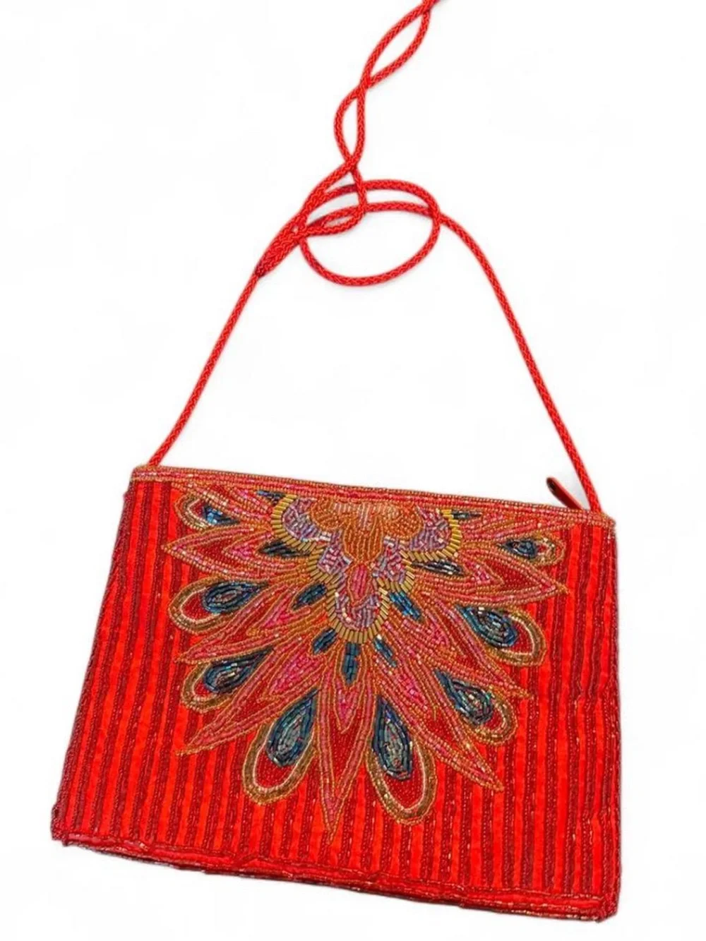 Red Beaded Floral Crossbody Bag